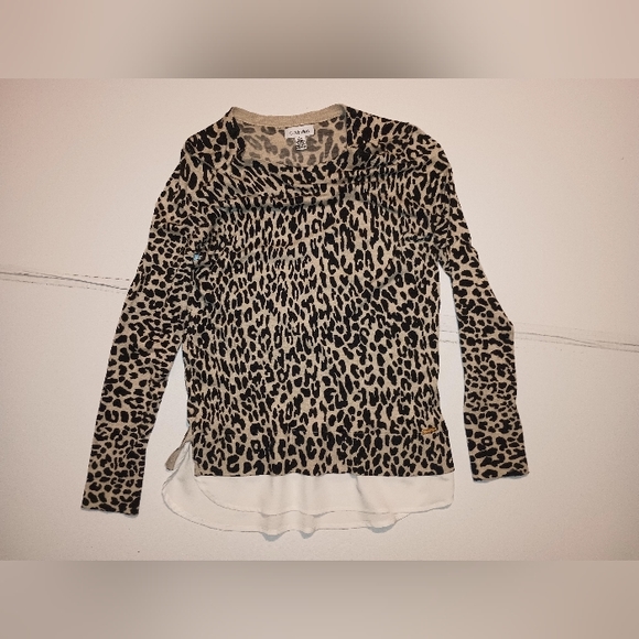 Calvin Klein Women's Small Layered Sweater Blouse Animal Leopard Cheetah Print - Picture 1 of 6